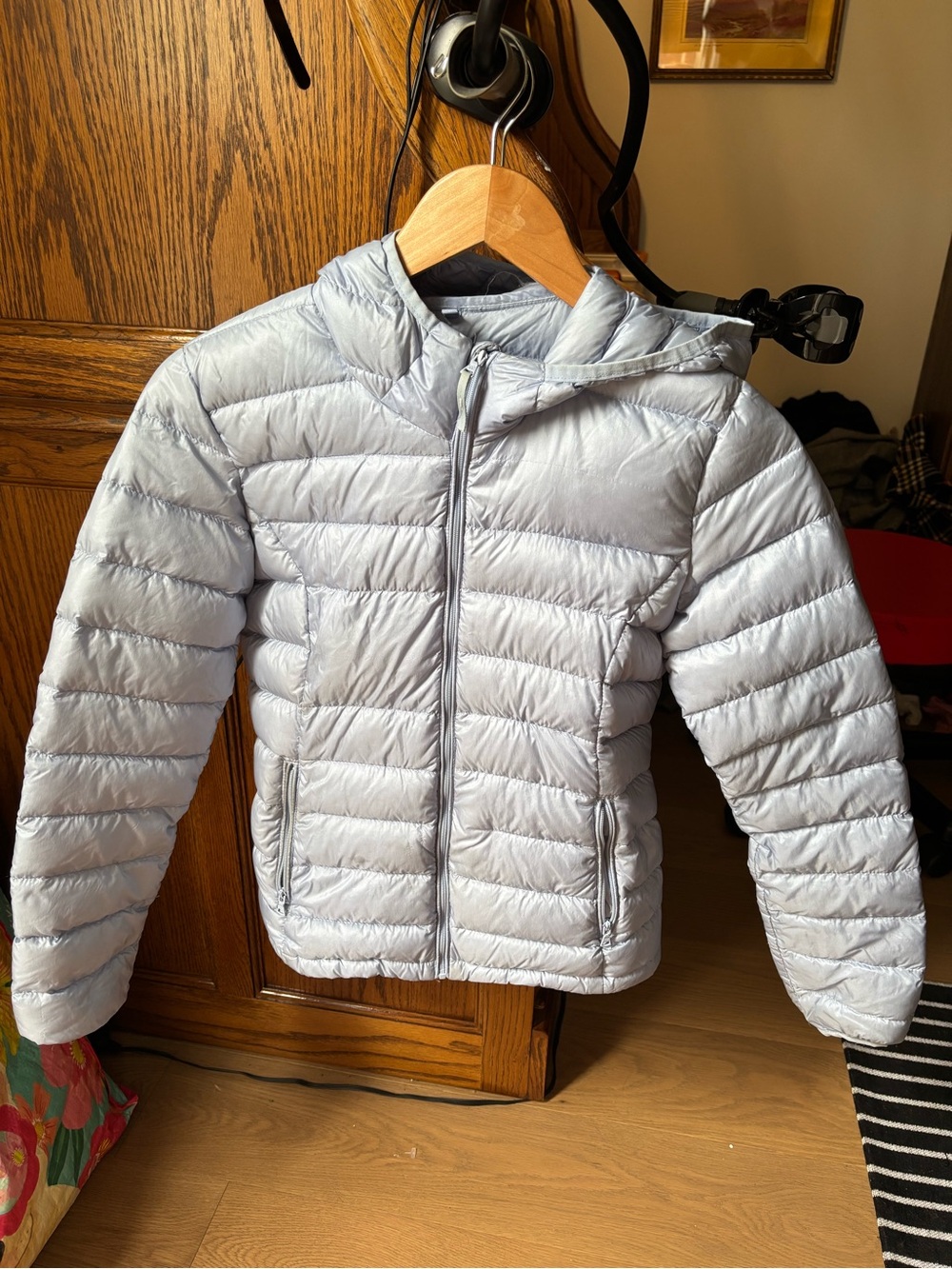 TNA Light Blue Hooded Goose Down Puffer Jacket